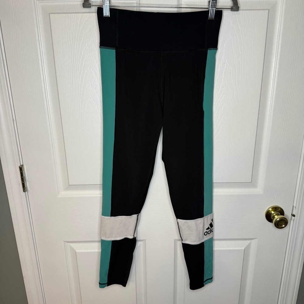Adidas Women's Black and Teal Climalite Running Tights Leggings Size Medium GUC
